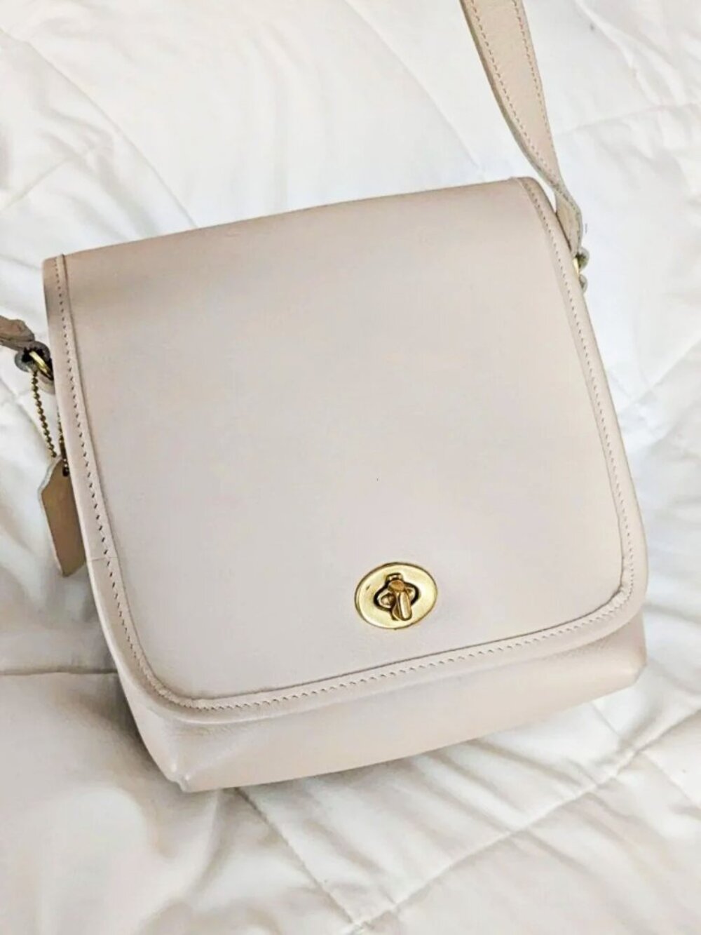 Vintage Coach Companion Flap Turnlock Bag 9076 in Bone Cream 1990s MADE IN USA - Picture 2 of 14